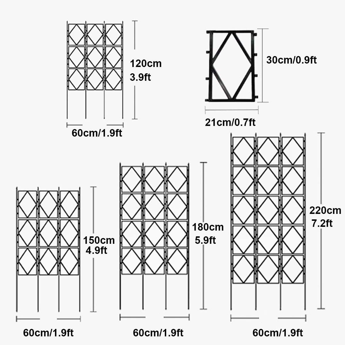Metall-Gartenspalier Rostfrei Rankhilfe Für Topfpflanzen Zimmerpflanzen Kletterreben Innen Und Außen Faltbar(220 * 60cm)