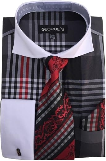 Plaid Checks French Cuff Dress Shirt 