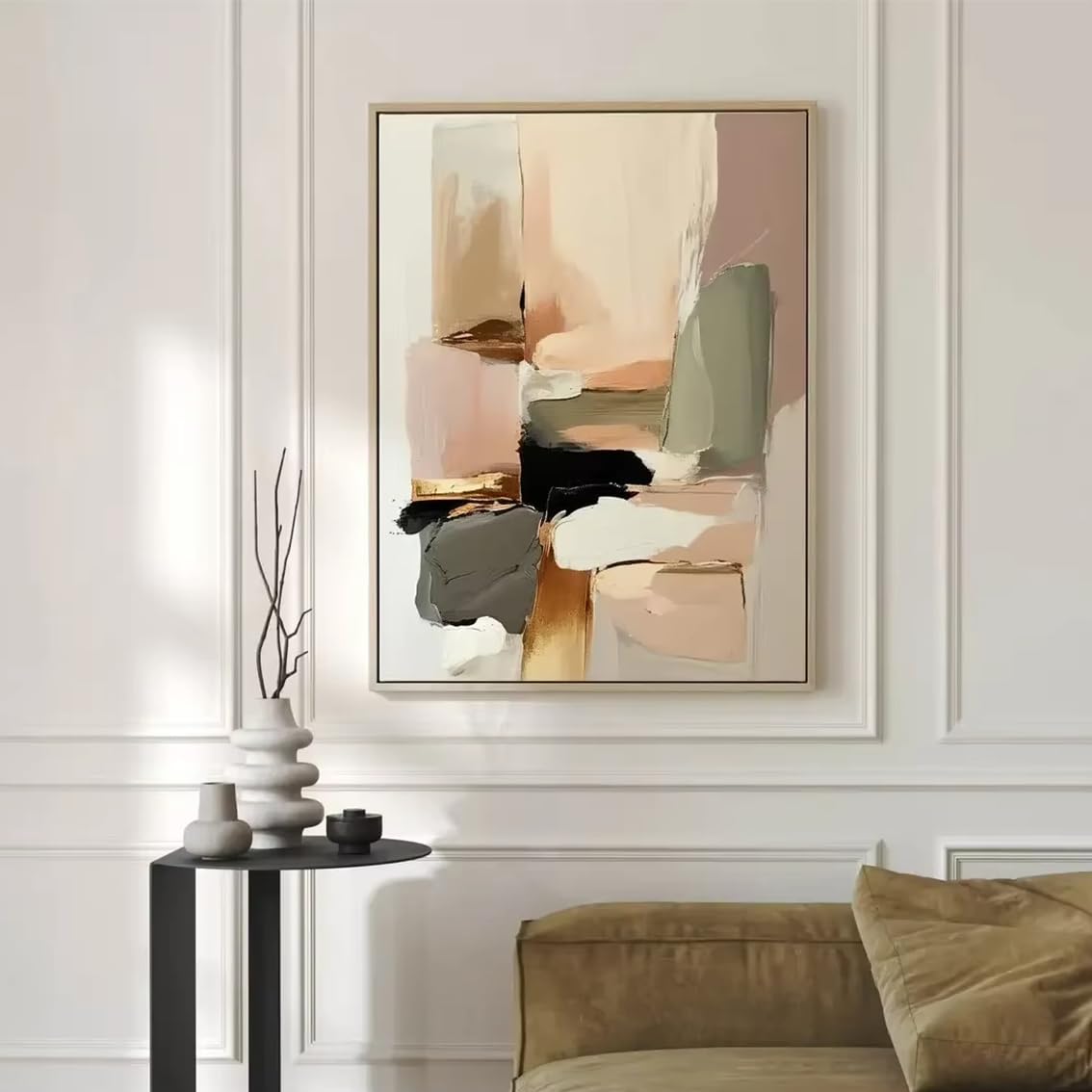 DFZEWKI Canvas Black Beige Abstract Painting Minimalist Wall Art Canvas Painting Living Room Decor(40x50cm(16x20in)/No frame)
