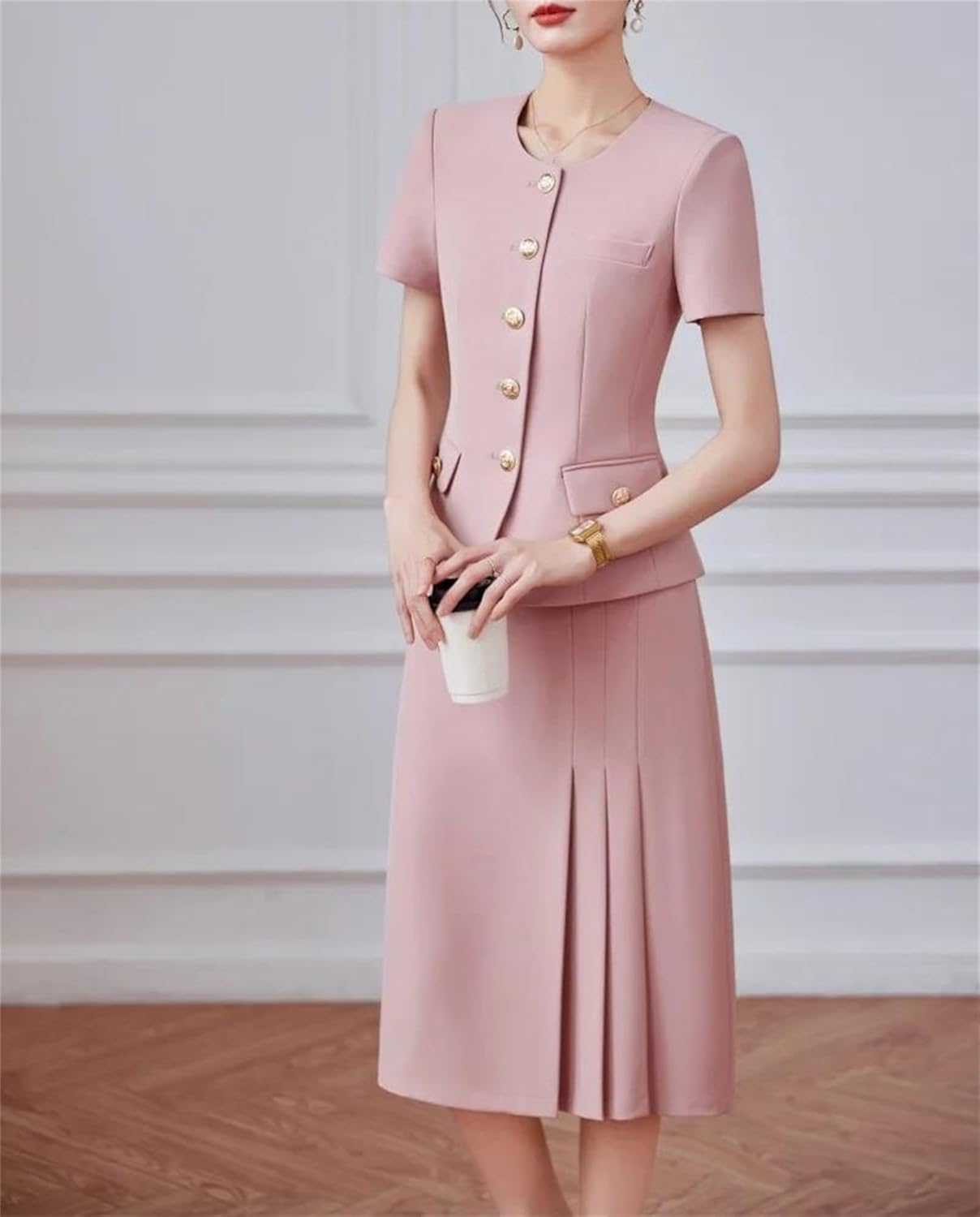 Women’S Professional Two Piece Short Sleeved Blazer Long Skirt Showing Elegant Blazer Pencil Skirt Sets