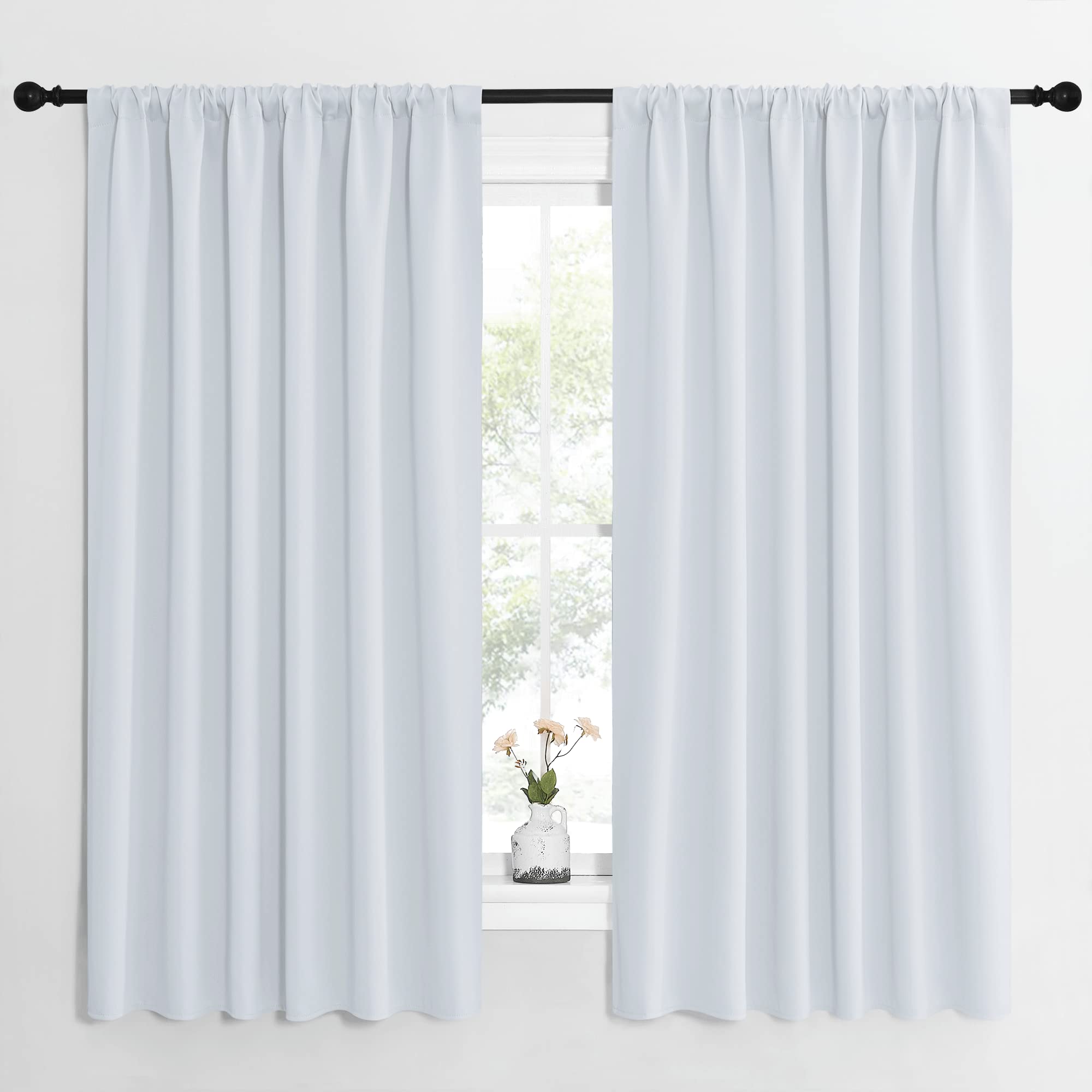 NICETOWN Bedroom Window Curtain Panels - Window Treatment Thermal Insulated Rod Pocket Room Darkening Curtains/Drapes for Patio Door (Greyish White, 2