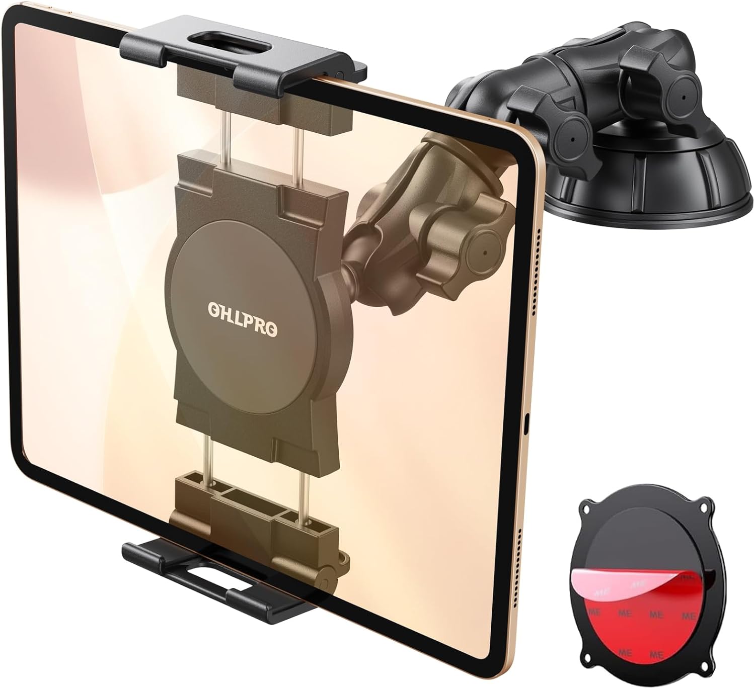 OHLPRO Heavy Duty Tablet Holder for Car Truck Dashboard Windshield, 360° Rotatable iPad Car Mount with Long Arm & Strong Suction Cup, Tablet Stand for iPad Pro 12.9 Air Mini Galaxy Tab 4.7-13”