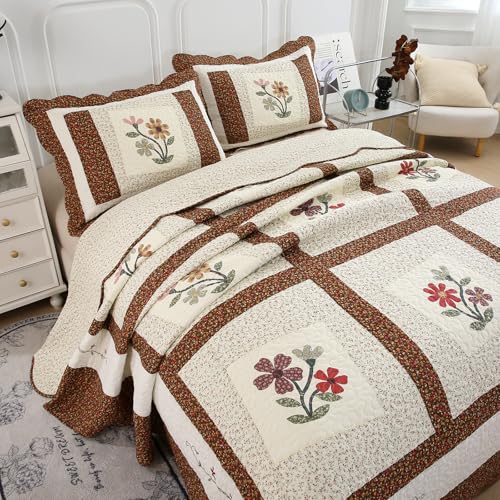 Couette brodée florale réversible en coton haut de gamme