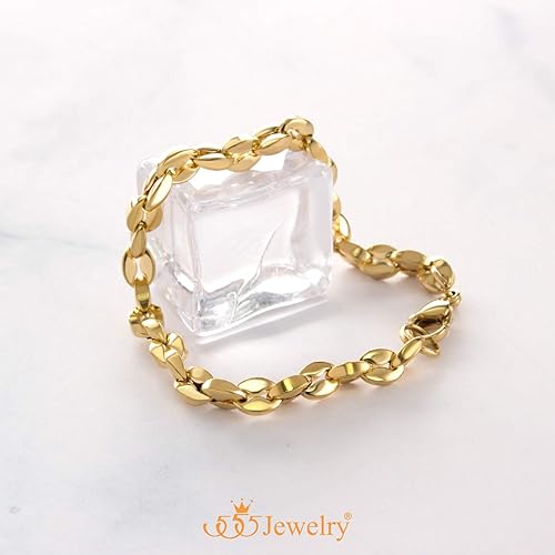 Miniatura 5 de 555Jewelry Pulsera unisex de cadena de eslabones de grano de café hueco de acero inoxidable