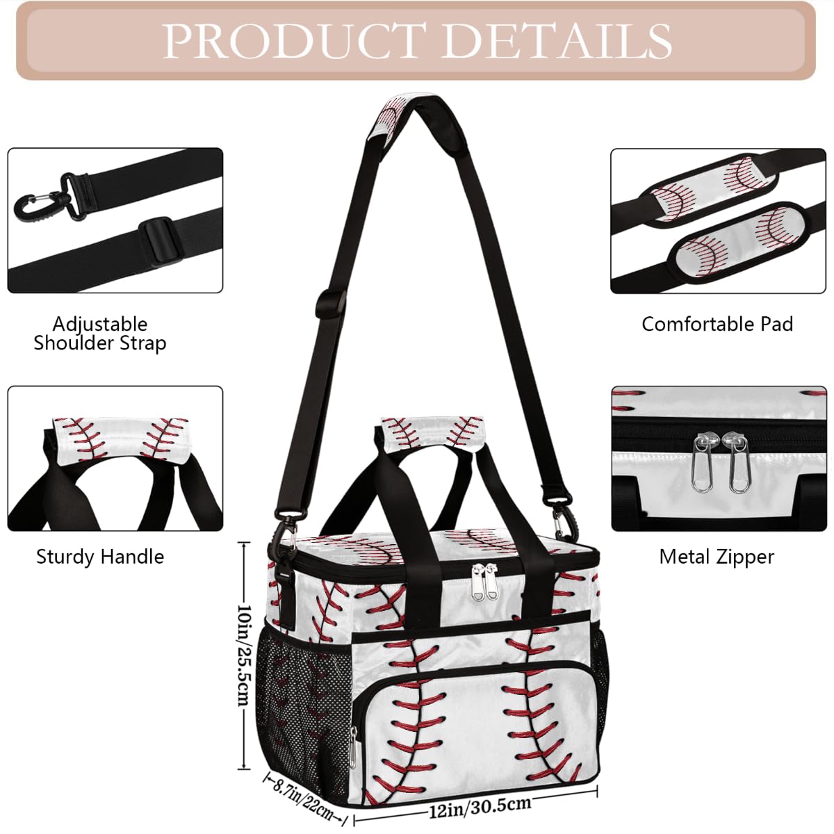 Mexpekil Borsa termica riutilizzabile a prova di perdite, per sport, baseball, picnic, picnic, stampa in pizzo, borsa termica per donne, uomini, lavoro, campeggio, spiaggia, ufficio, 24 lattine, 15 l
