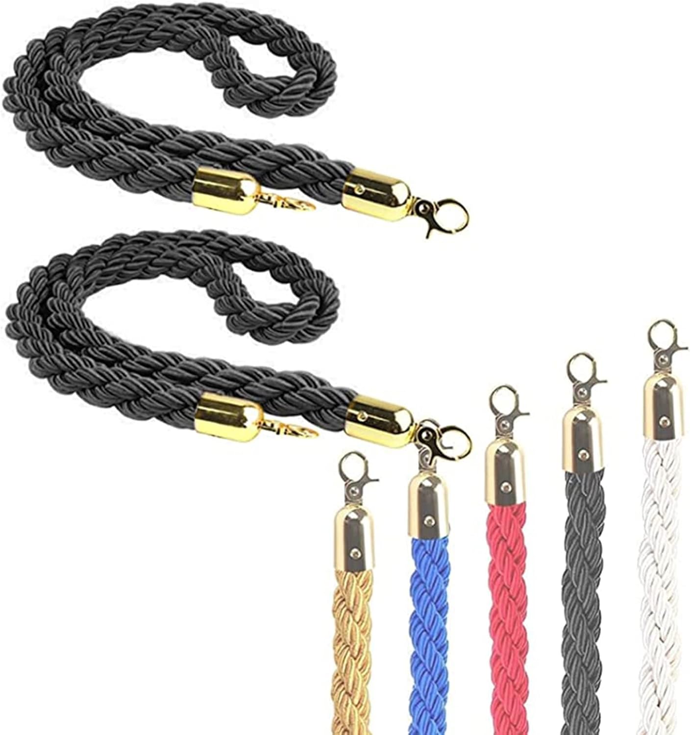 Yellow Queue Barrier Ropes with Gold Plated Hook, Stanchion Rope 3/4/5/6Ft, Crowd Control Rope, Braided Hemp Rope for Queue Divider, Rope Safety Barrier 1/2/3M, Twisted Hemp Rope Queue Line Barrier (