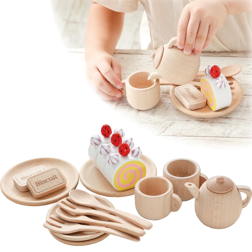 Amazon | 木製おもちゃのだいわ ロールケーキ・ティセット [食器11個