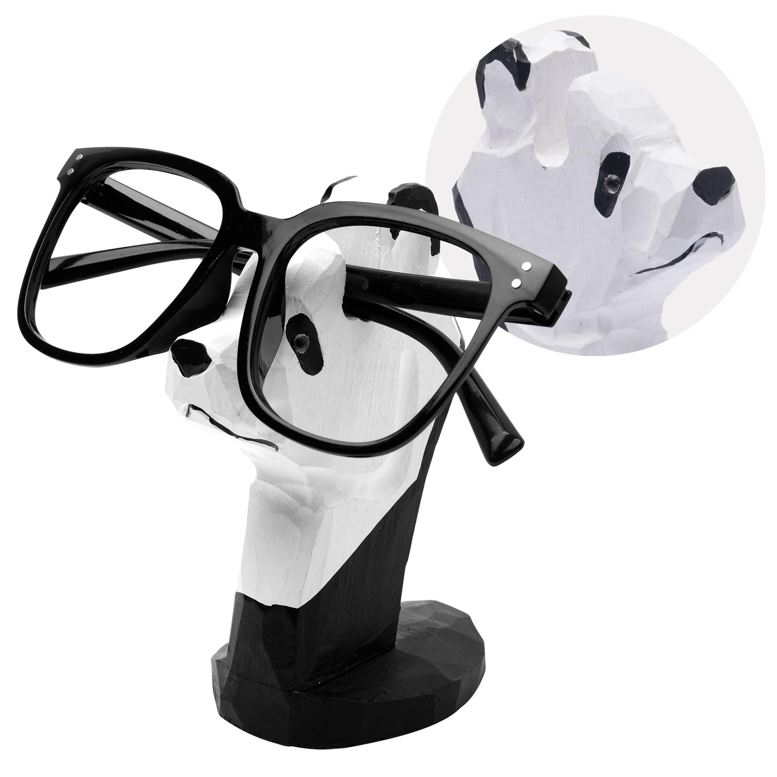 JIANGCHENG Handmade Wood Carving Eyeglasses Spectacle Holder Stand Sunglasses Display Rack Home Office Desk Décor Gift (Panda)