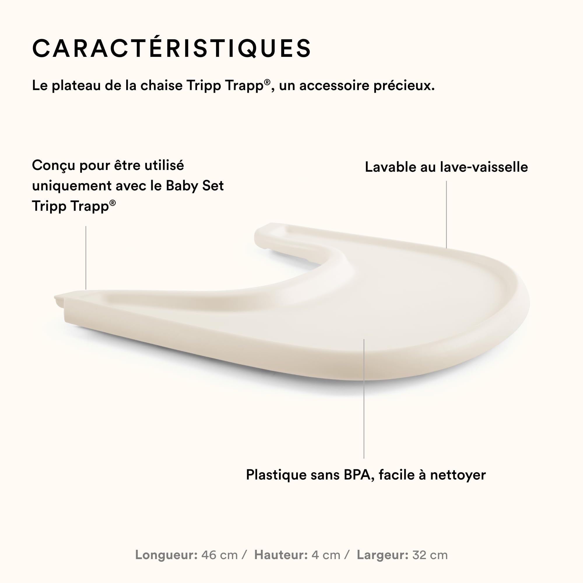 Plateau Stokke, Vanilla White - Compatible avec le Baby Set Tripp Trapp - Pratique et facile à nettoyer - Fabriqué en plastique sans BPA - Convient aux petits de 6 à 36 mois
