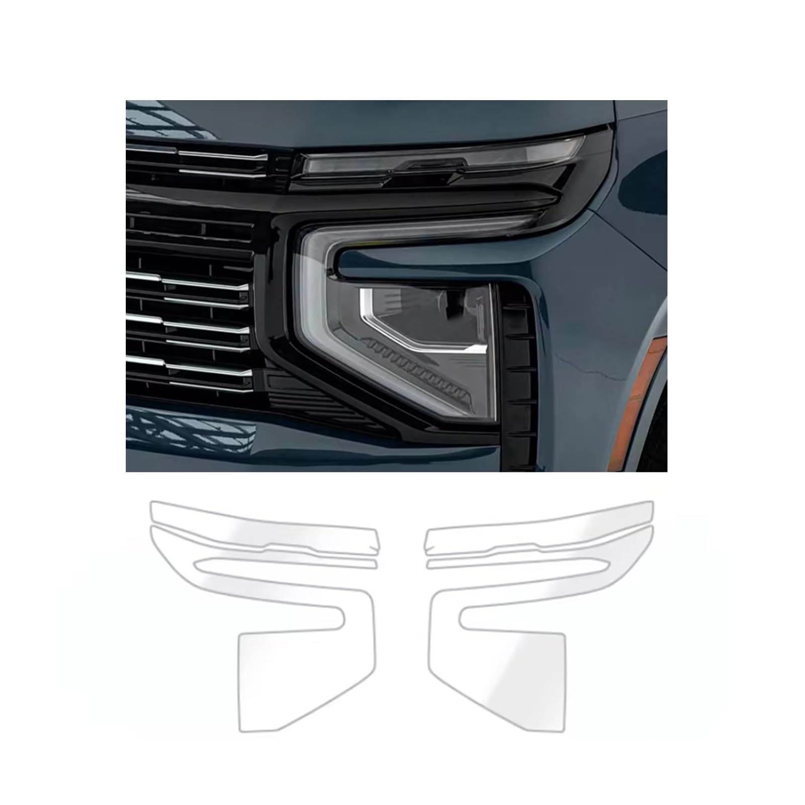 Headlight Film for Chevrolet Tahoe 2021-2026, 1Set Transparent/Smoke Black Car Headlight TPU Protective Film