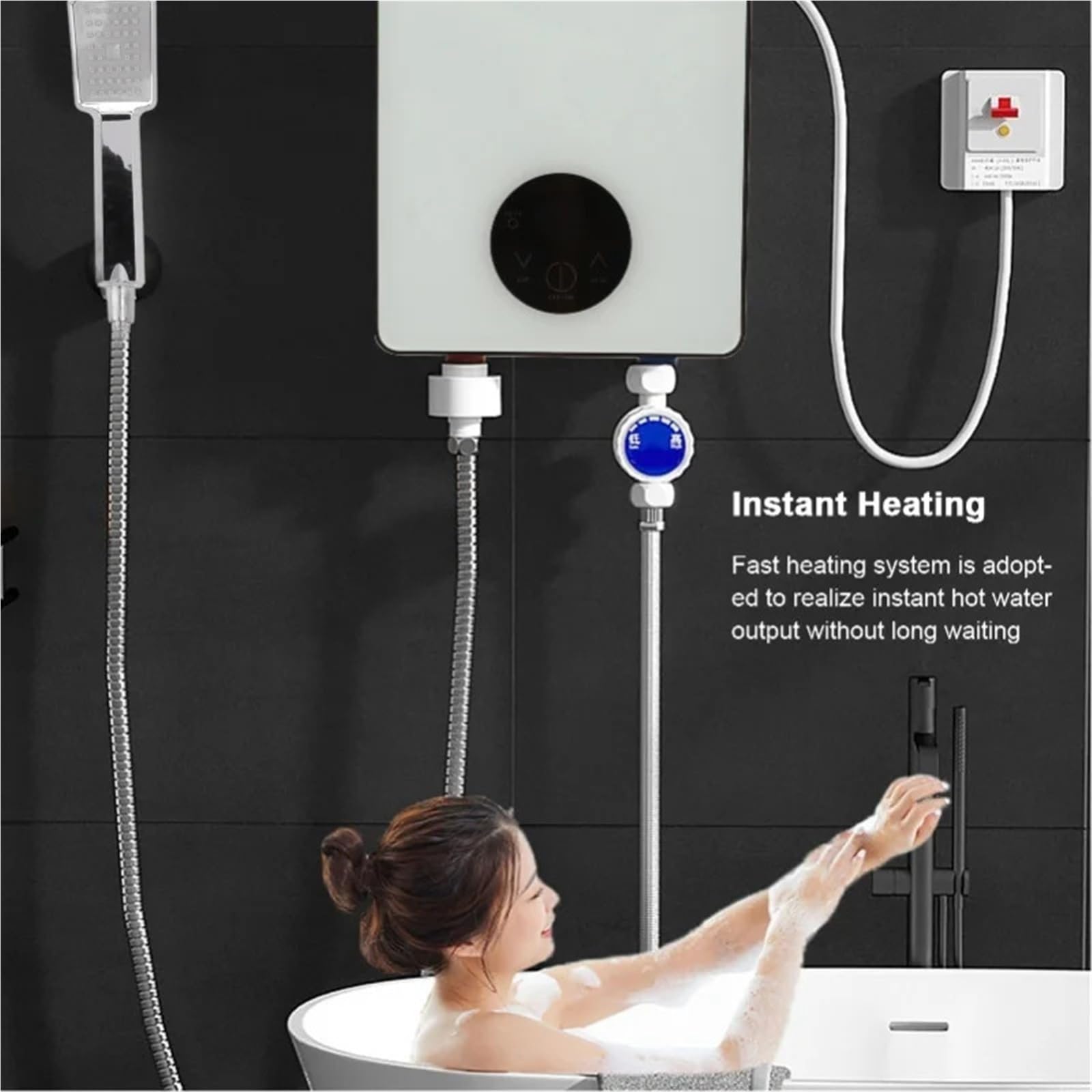 Calentador de agua, Calentador de agua instantáneo de 5500 W con pantalla táctil digital, control inteligente y temperatura constante.