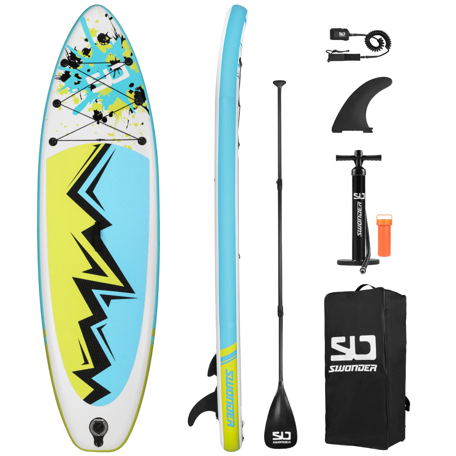 Swonder Inflatable Stand Up Paddleboard - 10’ Ultra-Steady Paddle Board w Non-Slip Deck, Premium SUP Accessories- Backpack, Paddle, Pump, Leash for Adults & Kids