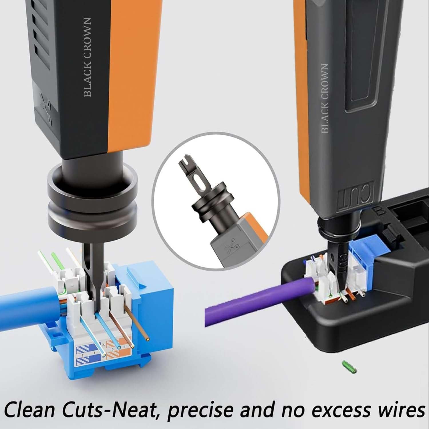 BLACK CROWN 110 Punch Down Tool with 110 Blade, Ethernet Punch Down Tool, Keystone Punch Down Device for Cat 8/7/6A, Cat 6, Cat5e/5 Network Cables.(Orange). 2