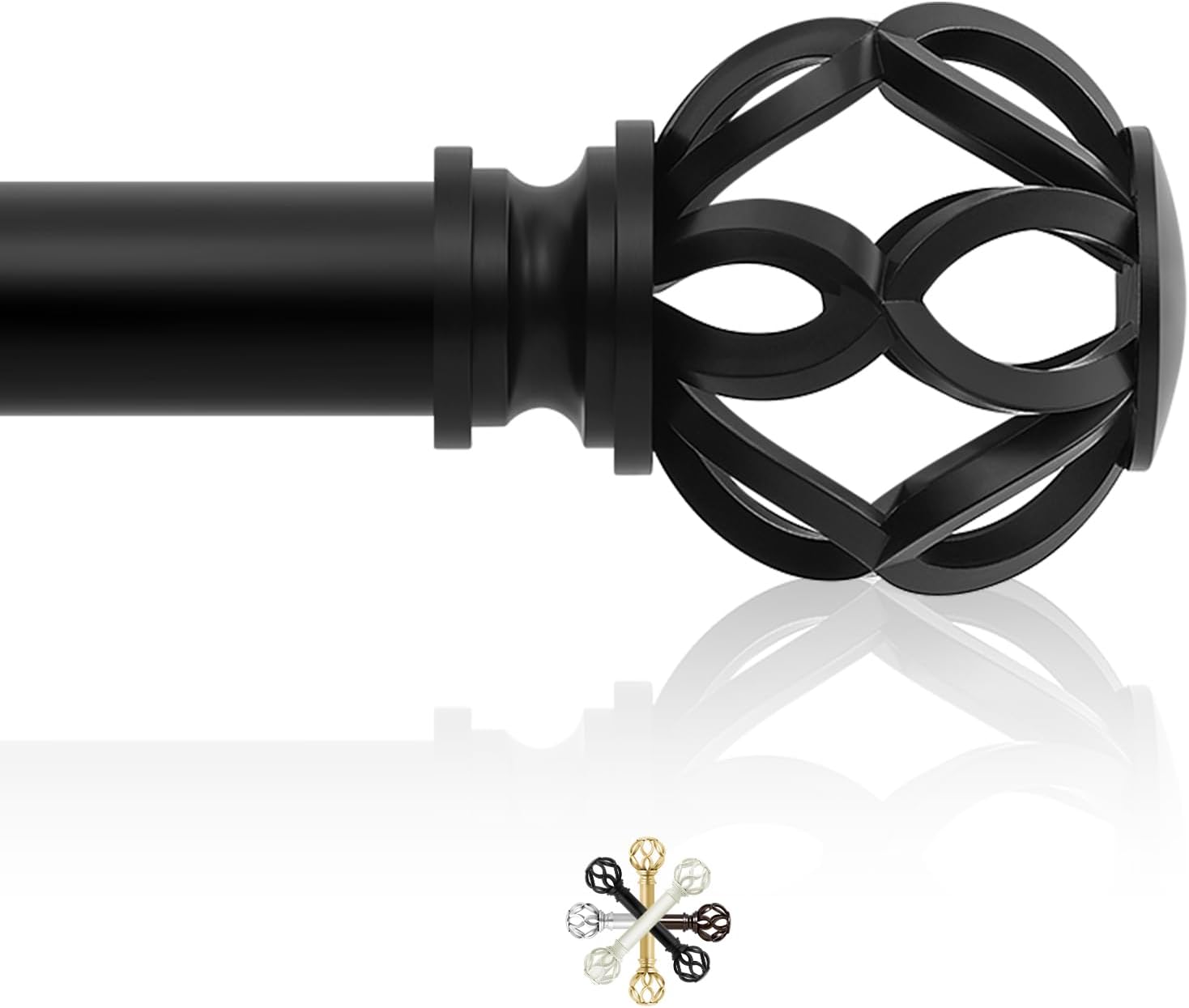 Black Curtain Rods for Windows 66 to 120 Inch,1 Inch Adjustable Long Curtain Rod,Heavy Duty Curtain Rods,Decorative Twist Cage Finial Curtain Rods,Single Window Curtains Rods 36-120",Matte Black 66-120" ( 1pack ) Matte Black