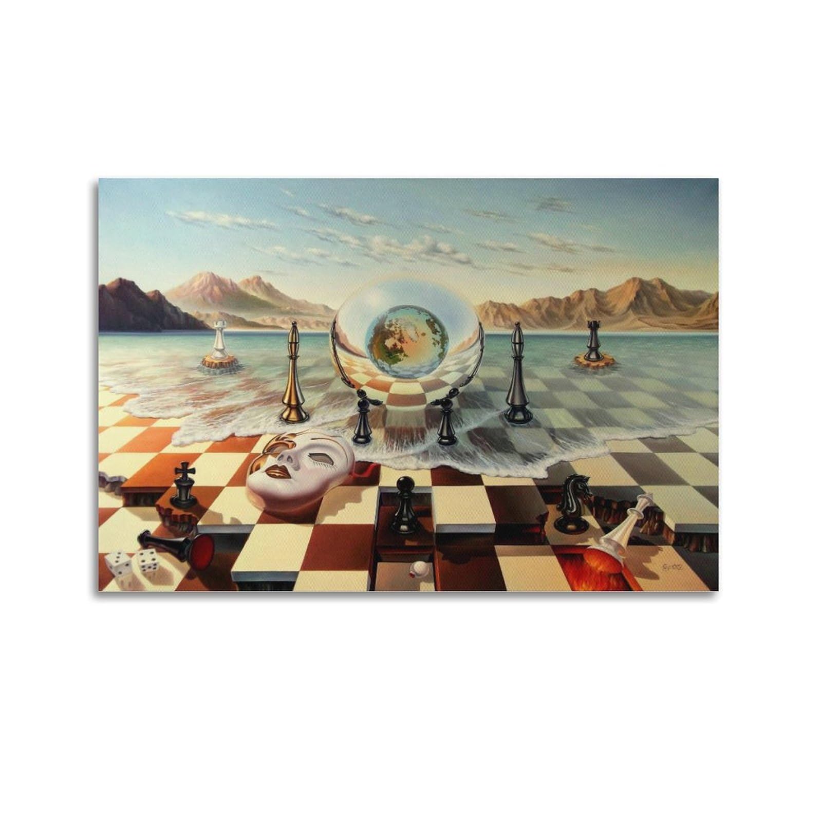 KANGZENG Salvador Dali Painter Works (Chess Mask On Sea) Art Posters Canvas Wall Art Prints Photo Picture Paintings Room Decor Home Decorative 20x30inch(50x75cm)
