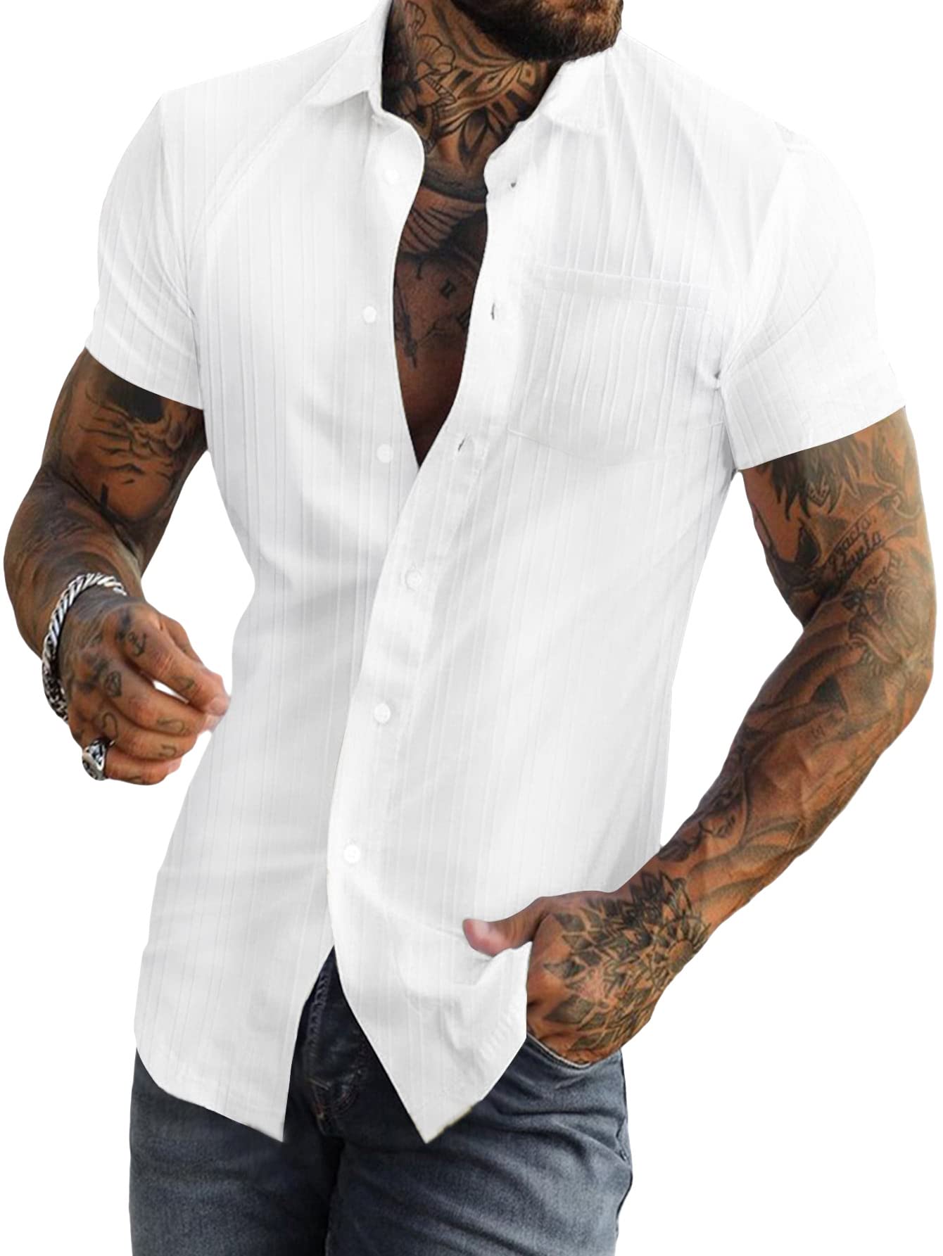 SOLY HUXMen's Summer Short Sleeve Button Down Shirt Casual Shirts