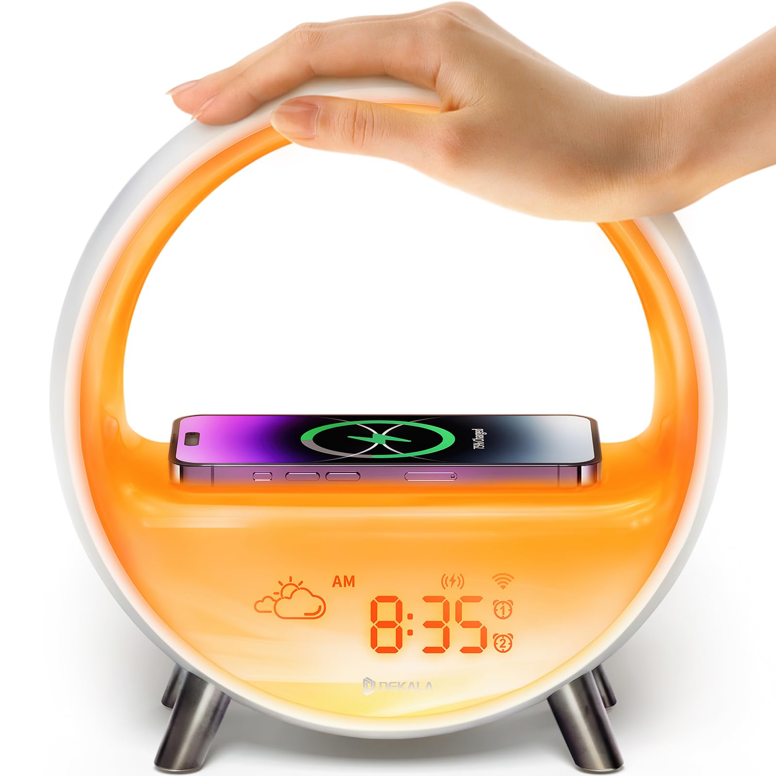 Dekala Sveglia Luce con Simulazione Alba Tramonto, Wake-up Light con Caricatore Wireless da 15W, Controllo Touch e App, Compatibile con Alexa