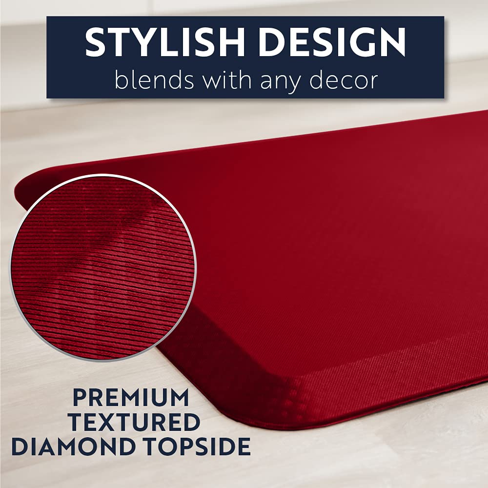 KANGAROO Tapete grueso y ergonómico antifatiga acolchado para cocina y escritorio de pie, parte superior impermeable resistente a los arañazos, apoyo cómodo durante todo el día, 39 x 20 pulgadas, rojo
