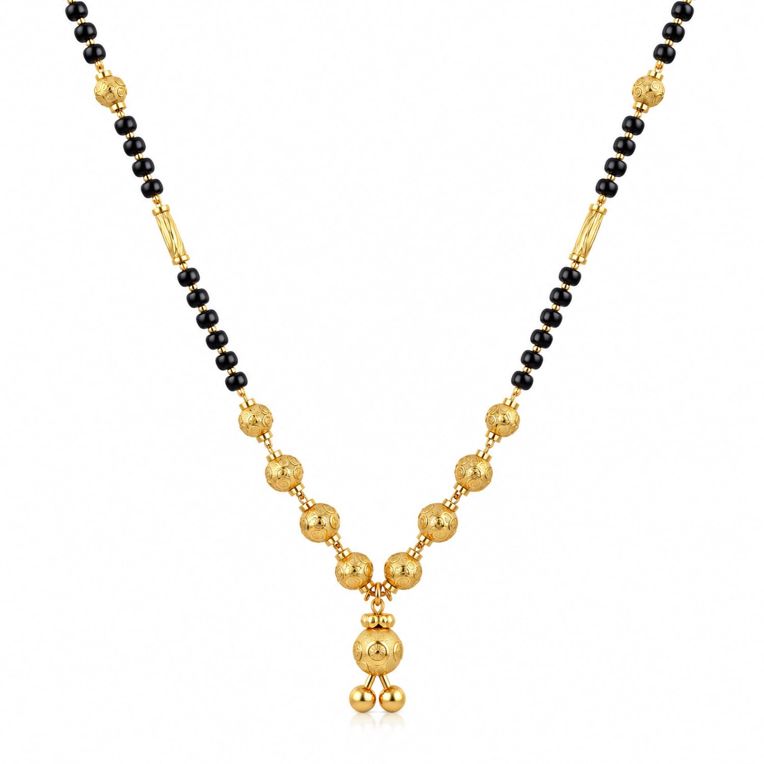 ZENEME Gold-Plated Black & White Artificial Stones Studded & Beads Beaded Locket Mangalsutra For Women (Design 5)