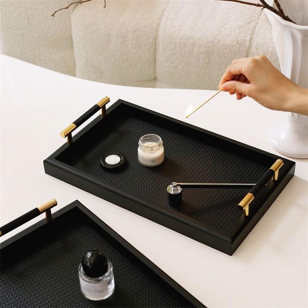 Bandejas Servir Comida Bandeja De Aromaterapia Rectangular Sencilla For La Entrada Decorativa Cuero Trenzado Mesa Cama