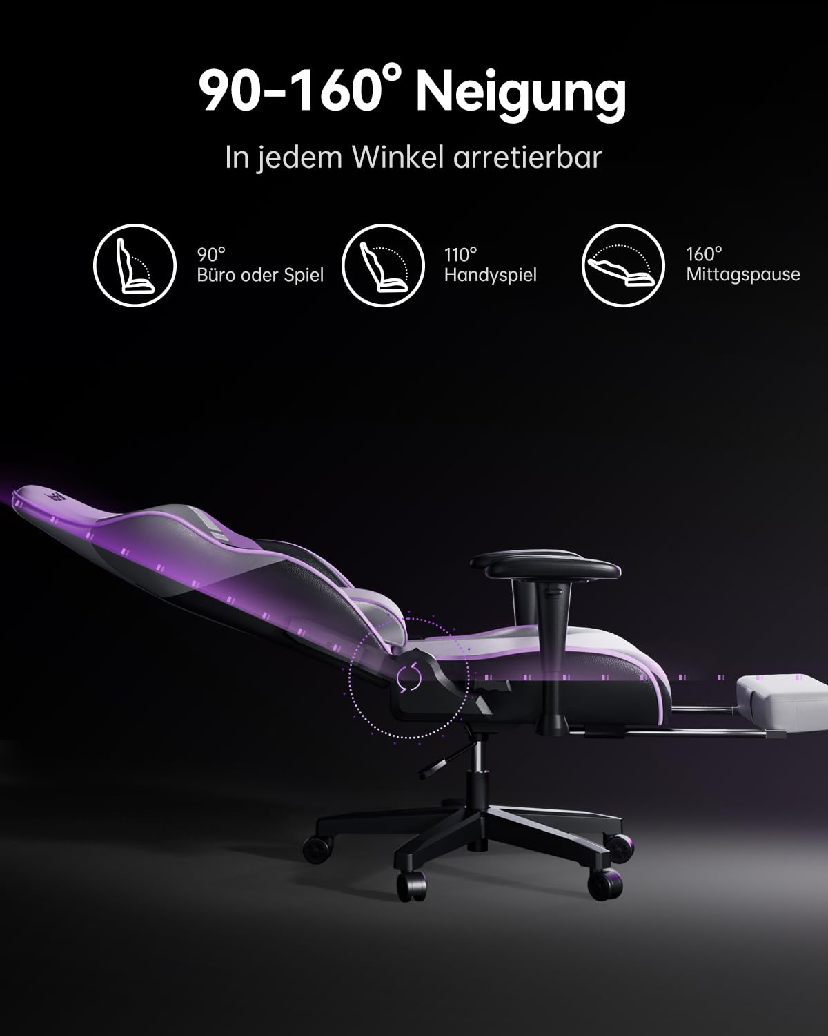 AutoFull C3 Gaming Stuhl, Ergonomisch Gaming-Stuhl mit Lordosenstütze, Höhenverstellbar & Neigungsfunktion, Gaming Stühle mit Fußstütze, Rennsitzdesign PU Leder, Weiß (Verbreitern Sitzkissen)