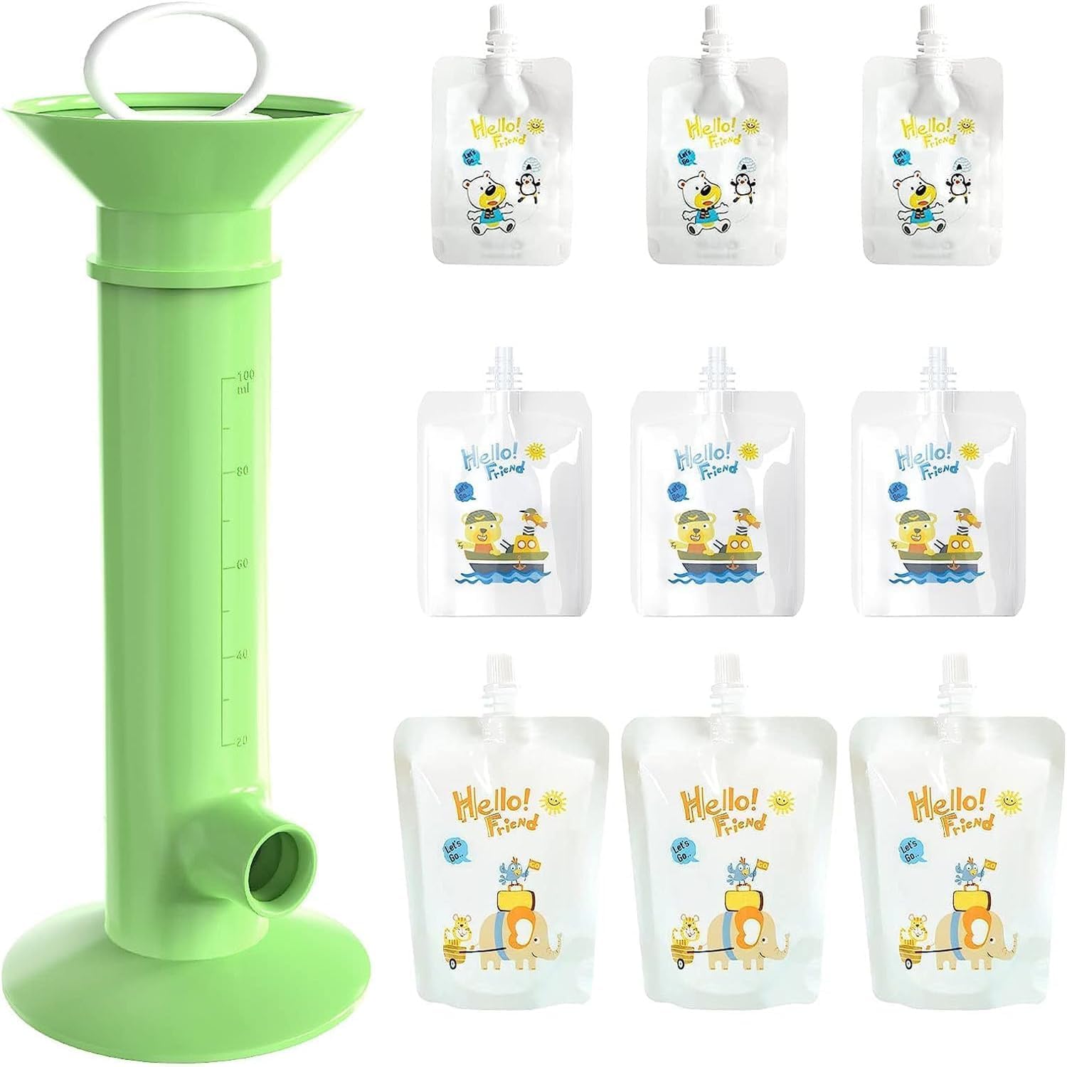 Joyzzz Baby Food Pouch Maker, Baby Food Maker with 9 Pcs Reusable Pouches for Toddlers Baby, Reusable Baby Food Pouches Filler Kit, for Storaging Applesauce Yogurt Smoothie Puree (Green)
