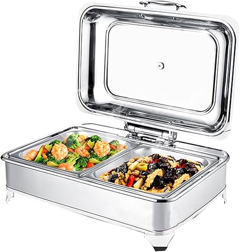 Aprilhp Calentador de alimentos de 9 litros, juego de bufé rectangular con tapa visible de vidrio y control de temperatura, servidores de bufé y