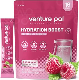 Venture Pal Sugar Free Electrolyte Powder Packets - Liquid Daily IV Drink Mix for Rapid Hydration & Party Recovery | 5 Vitamins & 7 Electrolytes| Keto Friendly | Non-GMO | Certified Vegan | 16 Sticks