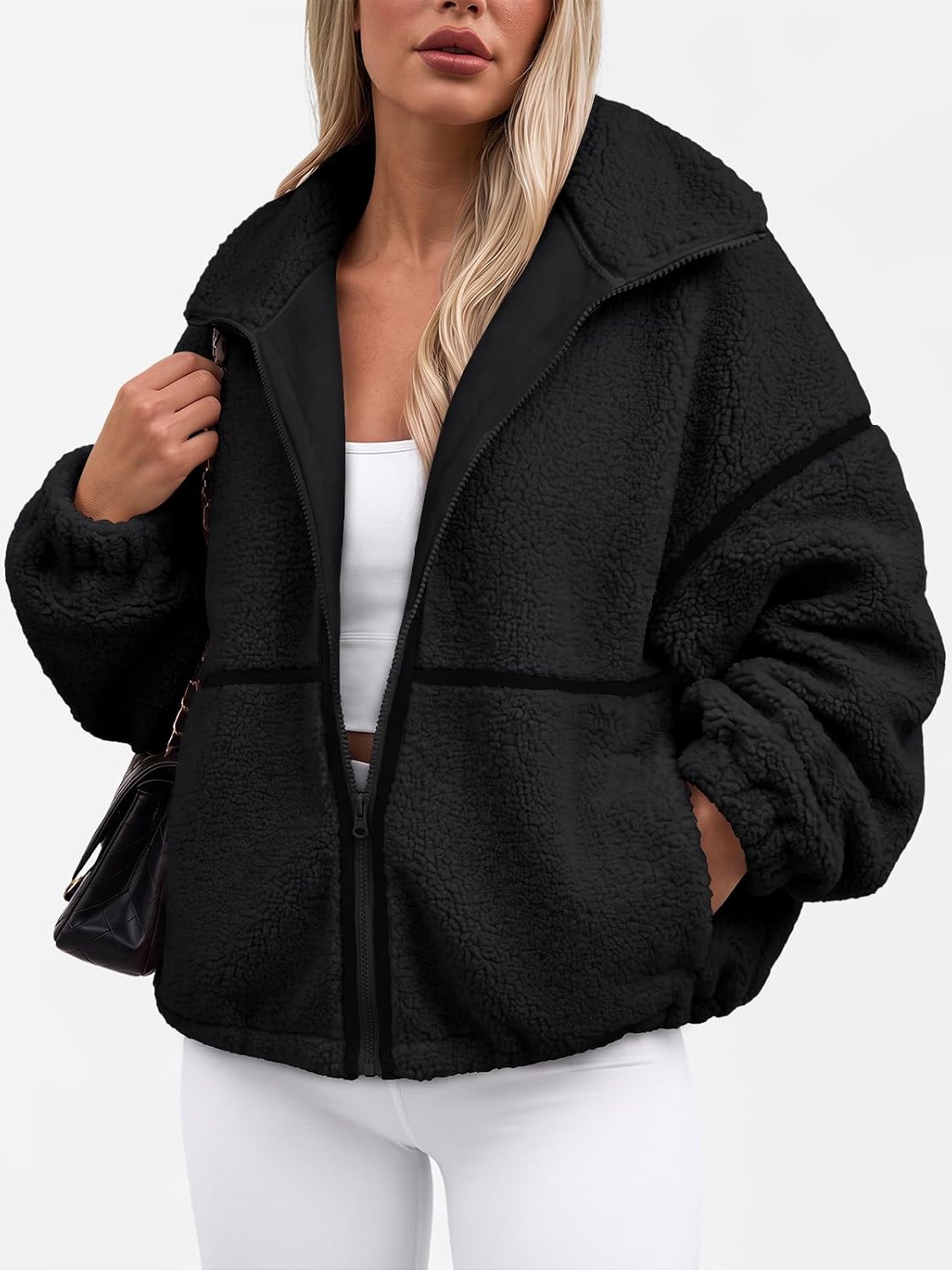 Trendy Queen Womens Sherpa Fleece Jacket Zip Up Oversized Coats image 3