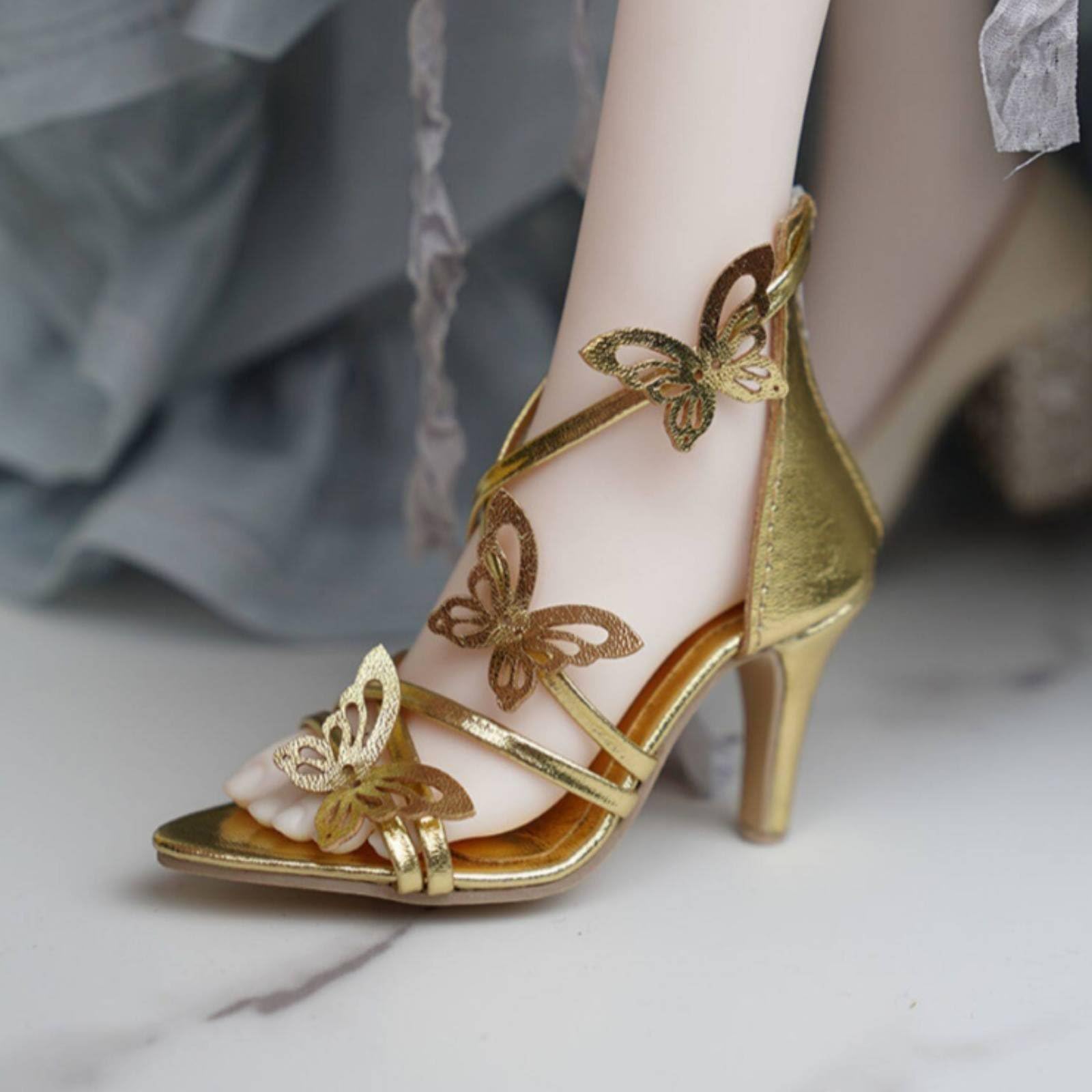 Scarpe Alte Bambola BJD Finitura Oro Giocattolo da Collezione per Esposizione , Argento , Quattro Punti