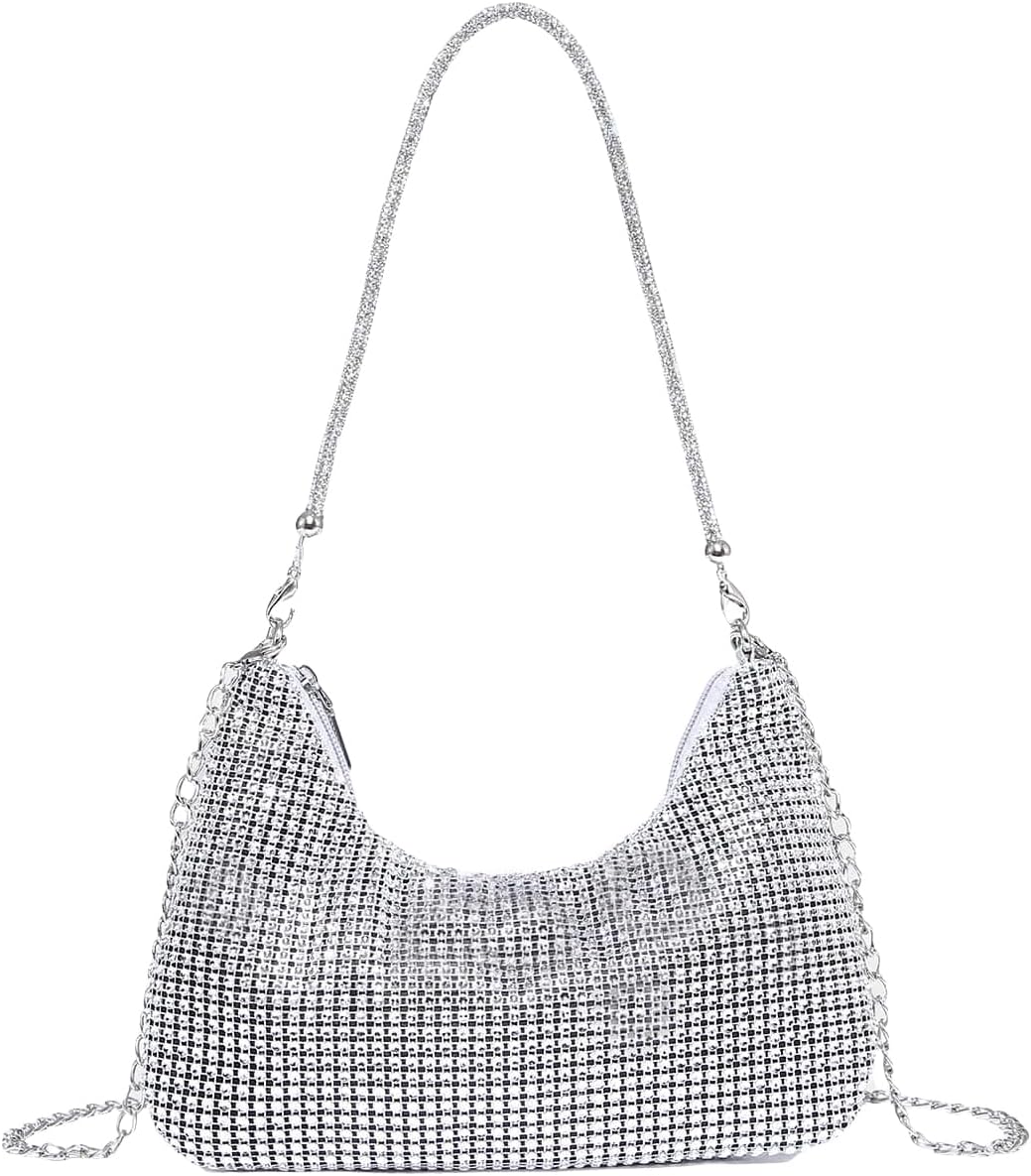 Verdusa Women's Rhinestone Clutch Purses Wedding Shiny Evening Bags Glitter Shoulder Bag Party Prom Hobo Handbag