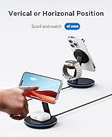 Vista 5 de Estación de carga 3 en 1 para dispositivos Apple, Mag, soporte de cargador seguro, cargador magnético rápido de 15 W, inalámbrico, compatible