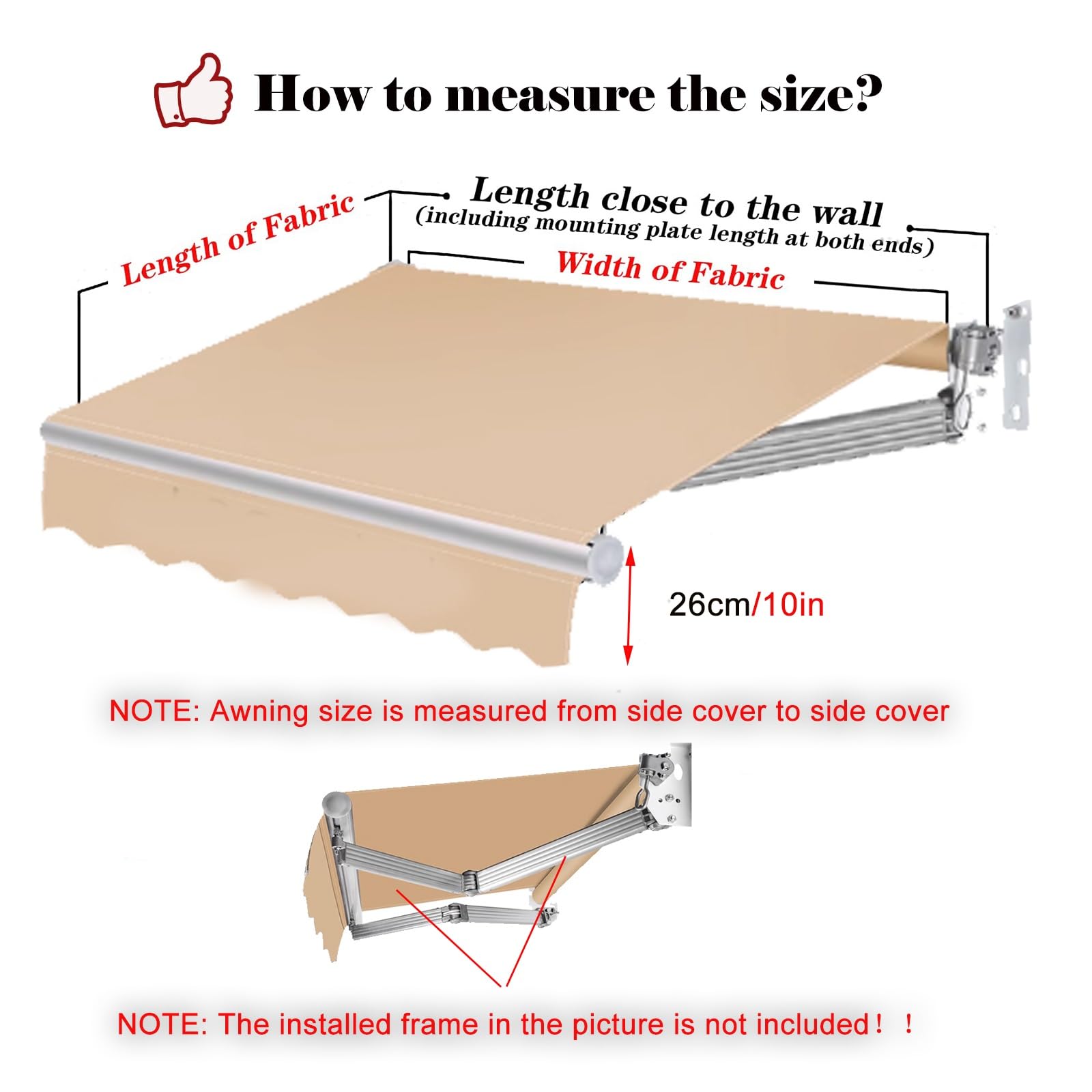 toile pour store banne Auvent électrique rétractable en tissu pour la maison, patio/jardin/cour/terrasse/restaurant/magasins, cadre en toile de remplacement rétractable non inclus, auvent pare-soleil