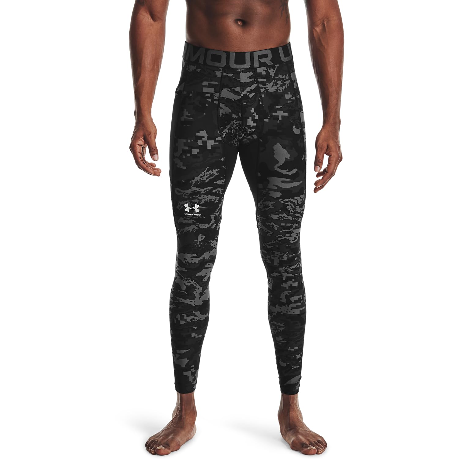 Under Armour Men's Standard HeatGear Leggings, Black (001)/White, Medium Tall