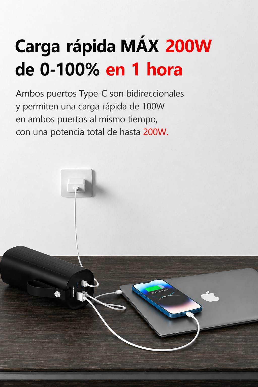 LITIONITE Titan Batería Externa 60000mAh 200W para Ordenador Portátil y MacBook, 2 Puertos USB-C 100W PD3.0, Power Bank LiFePO4 3000 Ciclos, para Tablet, Nintendo Switch y Drone