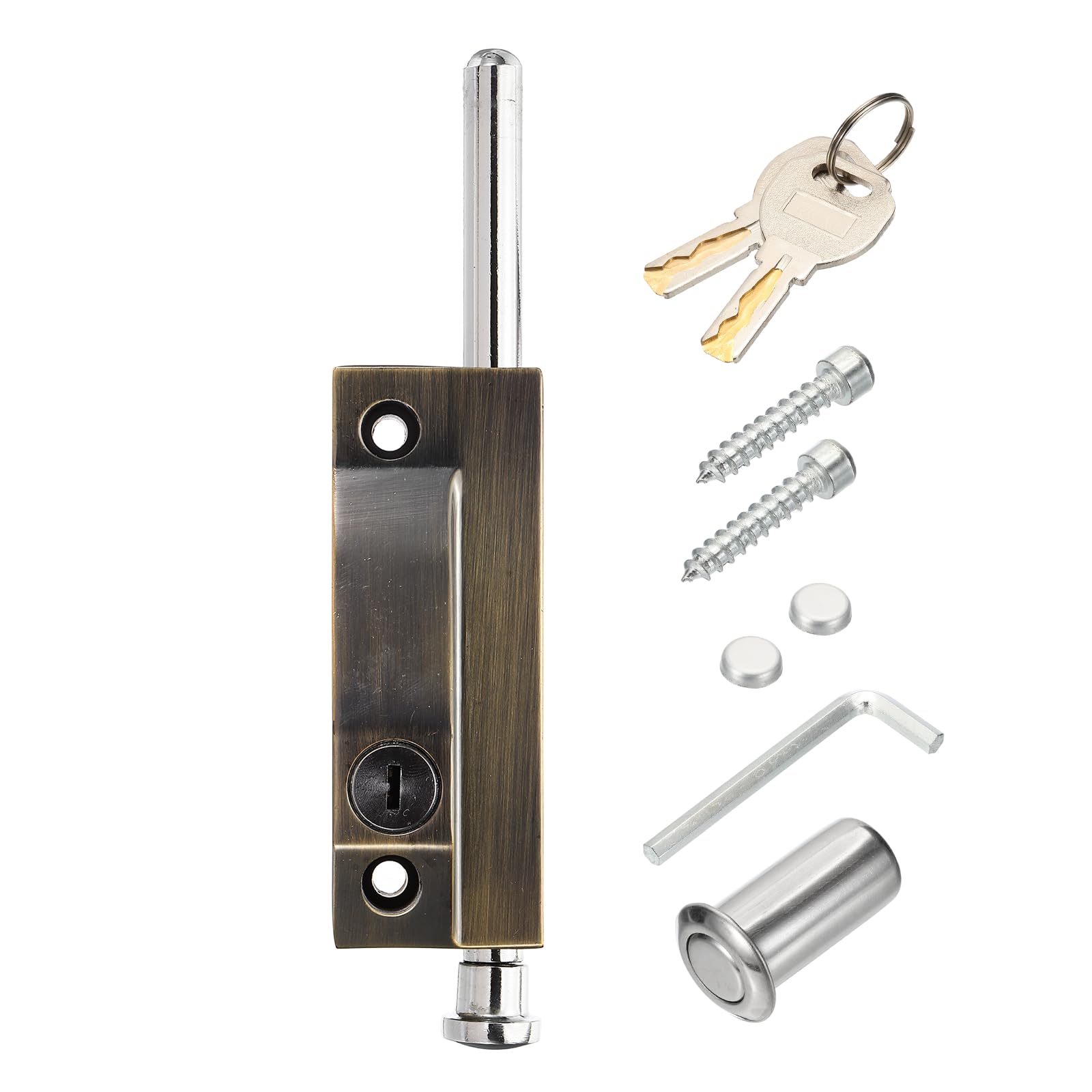 PATIKIL Sliding Patio Door Lock Set, Rectangle Sliding Door Security Lock with Bolt and Keys for Bedroom Bathroom Kitchen Balcony, Bronze