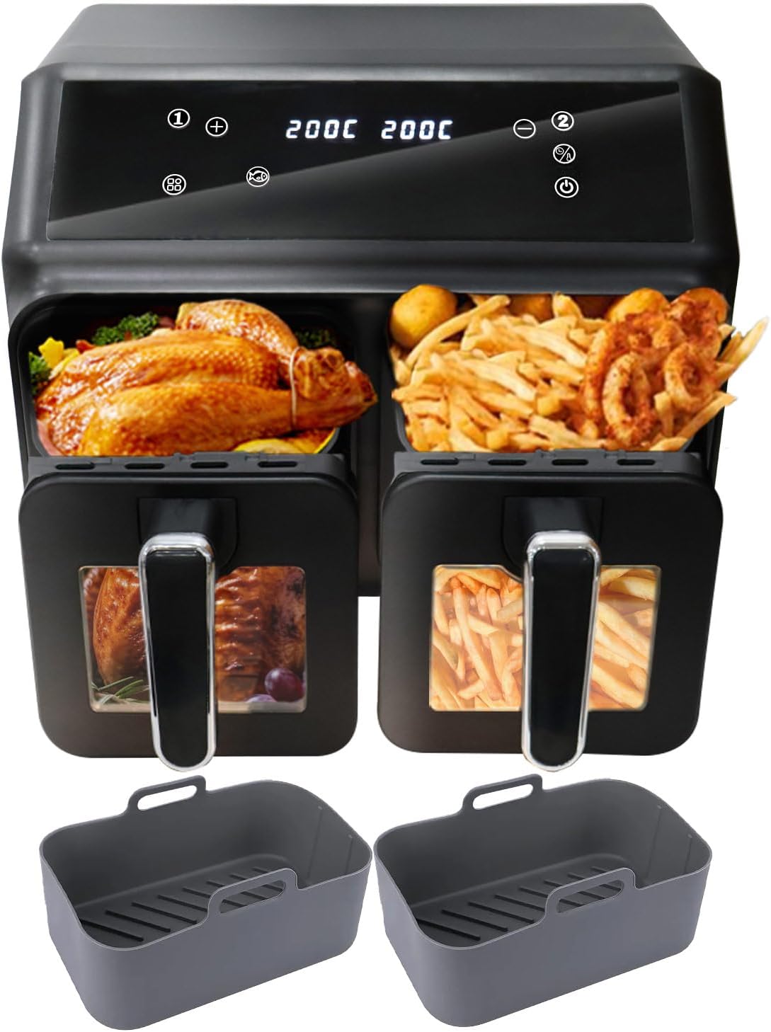 JR JUMIAR Dual Zone Digital Air Fryer 9L with 2 Silicone Dishes, 8in1