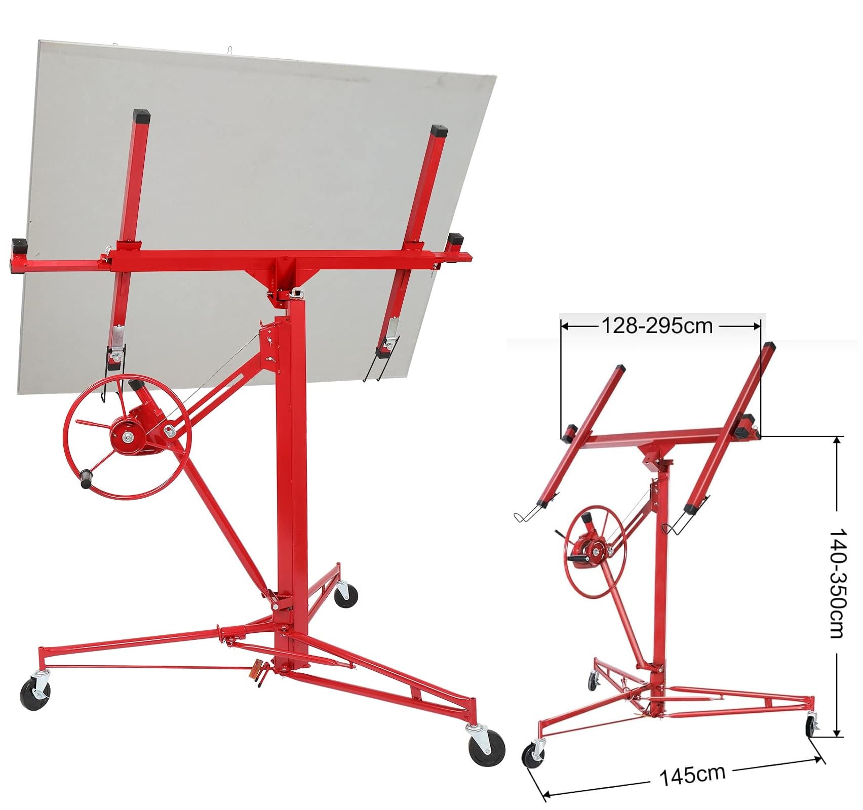 XXL Plattenheber,Plattenheber Klappbar für Trockenbau und Rigipsplatten, Plattenlift bis 68 kg Höhe 140-350 cm 3 Räder mit Feststellbremse,Rigips Werkzeug für Innenausbau