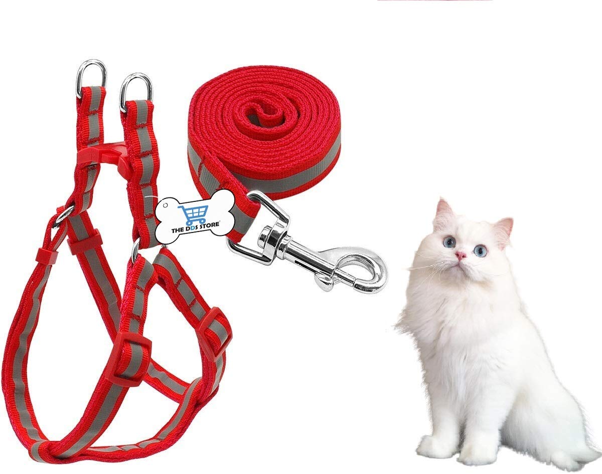 The DDS Store Nylon Reflective Safe Pets Collar and Leash Set Breakaway Safety Cat Puppy Kitten Cat Adjustable Nylon Harness Strap Collar with Leash Set Small Pets (Reflective Harness Red Color) (B08V57LNW8) Amazon Price History, Amazon Price Tracker