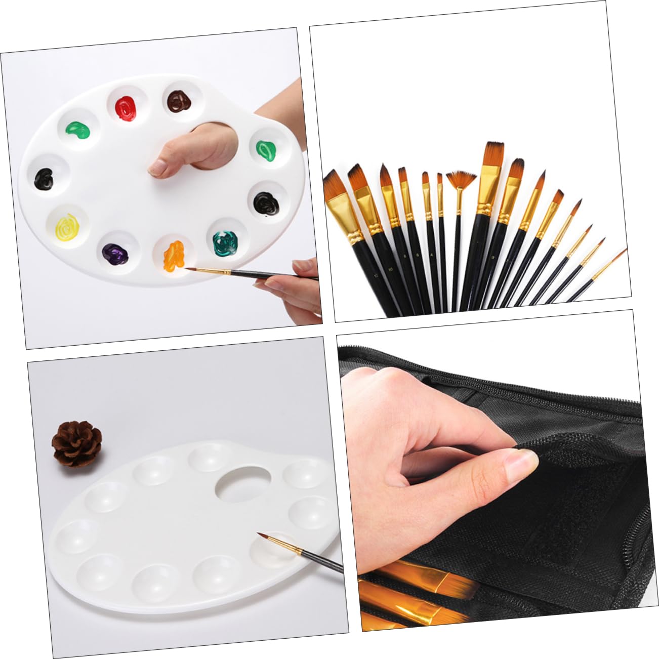 Juego de Pinceles de Pintura Portátil para Niños 15 Piezas Negro