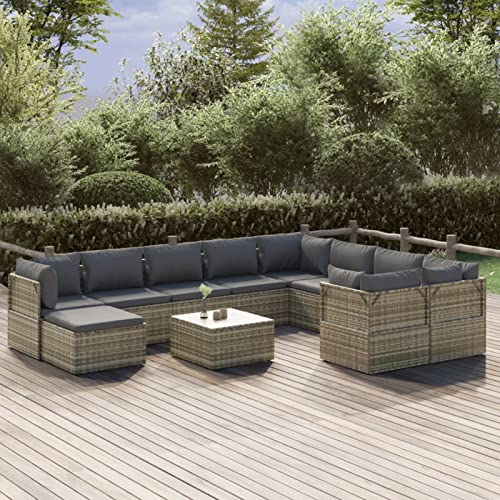 MOONAIRY Juego de Muebles de jardín 11 pzas y Cojines, Muebles Jardin Exterior, Muebles De Terraza, Set Muebles Jardin, Conjunto Jardin Exterior, Conjunto Terraza, ratán PE Gris Cover