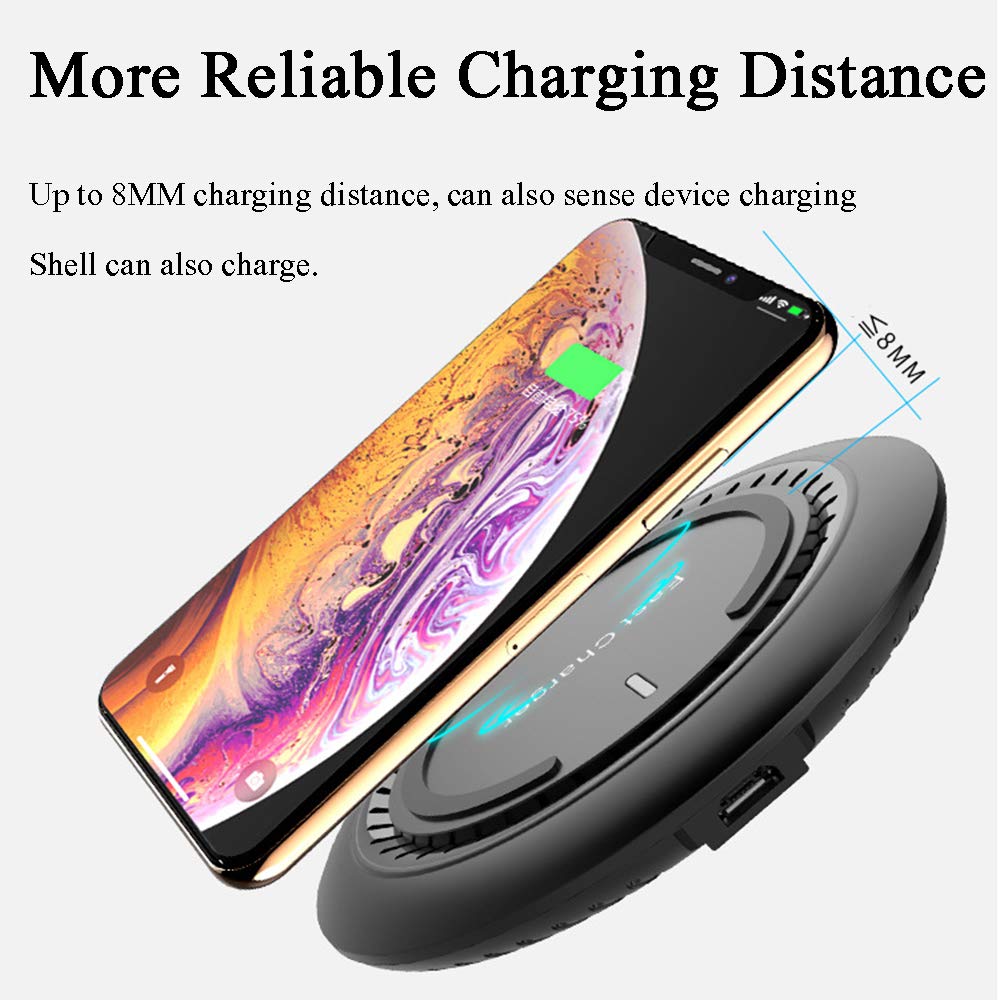 Caricatore Wireless Ricarica 10W Wireless Compatibile S9/S9 +/S8/S8 +/Nota 8, 7.5W Caricabatterie Wireless Compatibiler Apple iPhone XS/XS Max/XR/X/8/8 Plus e 5W Standard Ricarica, Black
