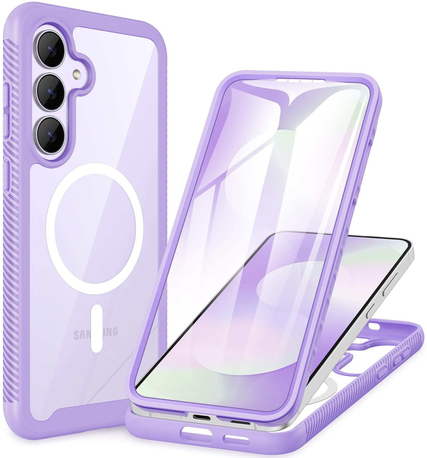 CENHUFO für Samsung Galaxy S25 FE Hülle, Magnetisch Schutzhülle mit eingebautem Displayschutz Robust Stoßfest Panzerhülle Cover Case 360 Grad Handyhülle für Samsung Galaxy S25 FE 5G - Lila