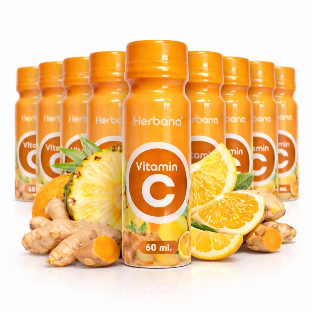 HERBANA MANUFACTURING Shot de Suco Orgânico Prensado a Frio de Gengibre, Cúrcuma e Frutas Cítricas, 12 garrafas
