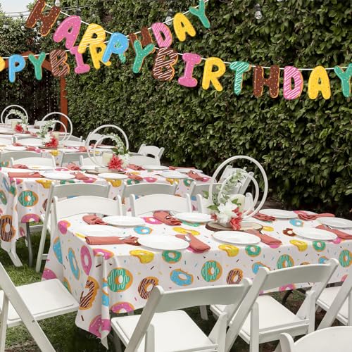 Image of Gatherfun Donut Party Supplies: 2-Pack Donut Birthday Party Decorations,Disposable Plastic Tablecloth, Ideal Table Cover for Two Sweet Birthday, Baby Shower & Themed Parties, 54 x 108 Inch