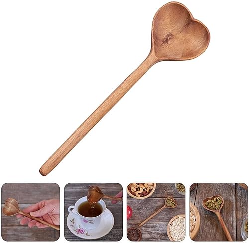 Miniatura 2 de PRETYZOOM Cuchara de madera con forma de corazón, cuchara mezcladora de madera, espátula de corazón de amor, cucharas de servir para cocinar,