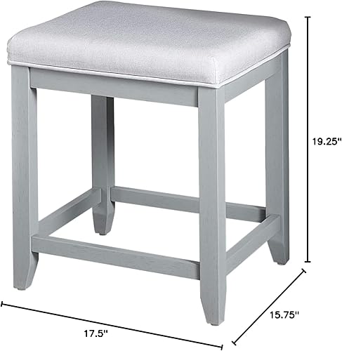 Miniatura 7 de Crosley Furniture Vista - Taburete de tocador, gris vintage con asiento de lino gris paloma