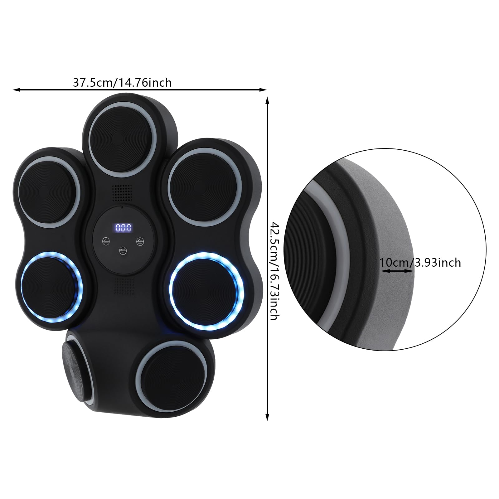 Entrenador de boxeo inteligente para montaje en pared, 7 objetivos electrónicos con gancho izquierdo+derecho, 11 modos y 9 velocidades, música Bluetooth y LED, máquina de boxeo para adultos y niños
