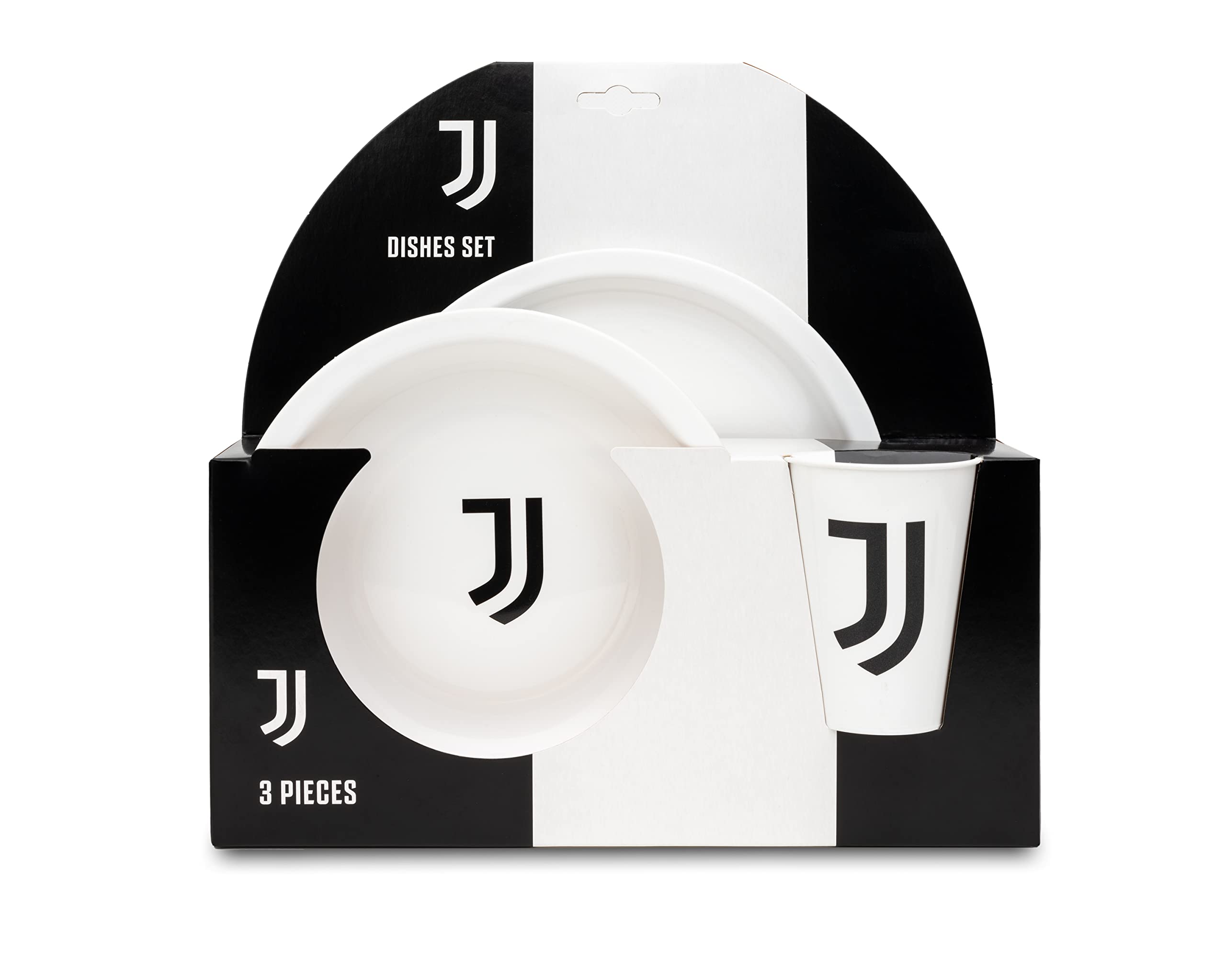 Set Regalo Ufficiale con 2 Piatti e Bicchiere Tifoso Bianco Nero in Plastica
