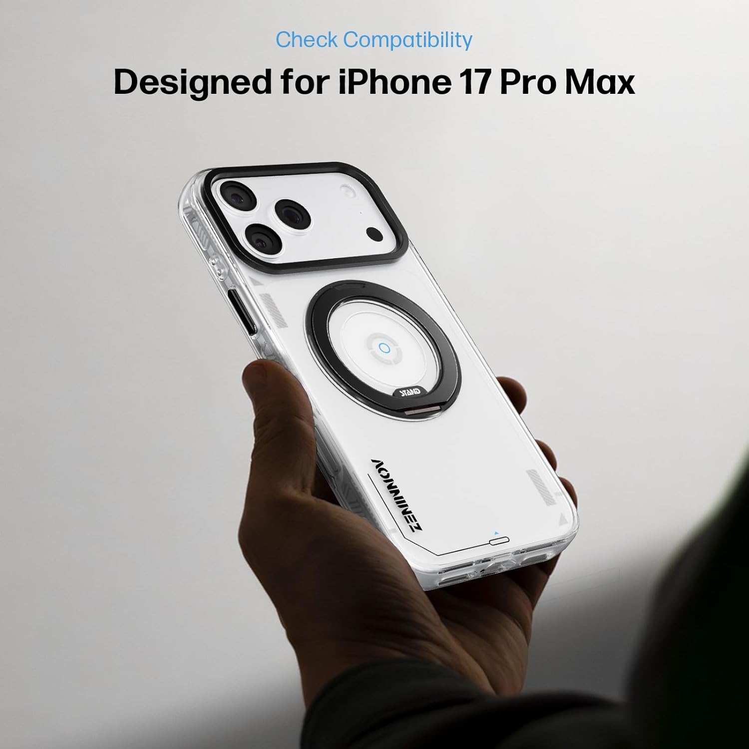 Designed for iPhone 17 Pro Max Case with 360°Rotatable Magnetic Stand [Compatible with MagSafe] [Military Grade Shockproof] Slim Phone Case with Ring Kickstand - Translucent White